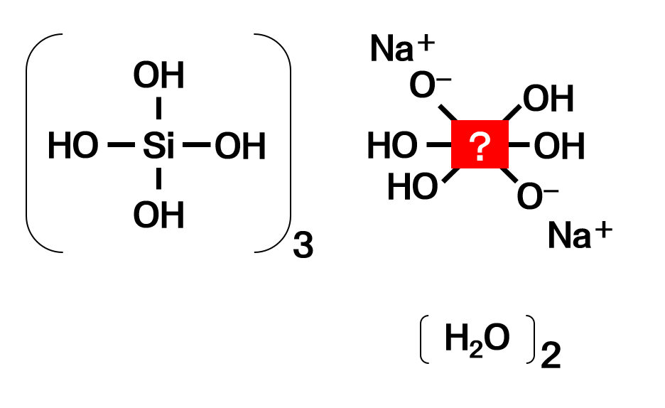 構造式クイズ・高カリウム血症治療薬『ロケルマ』の構造式「？」に入る元素は？の構造式図（筆者作成）の画像