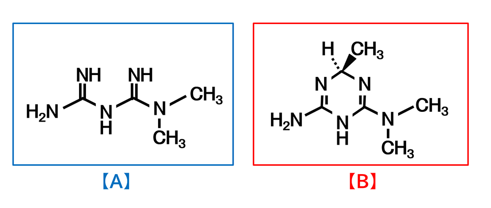 構造式クイズ・「イメグリミン」の構造式図はどっち？の図（筆者作成）