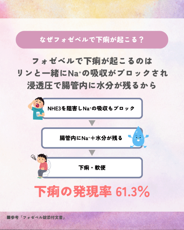 「フォゼベル（テナパノル）」で下痢が発現する確率は61.3%
