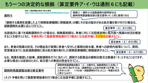 調剤報酬点数表に関する事項（別添3）通則6から見る減数調剤時の手帳への記載について解説／薬局のアンテナ作成