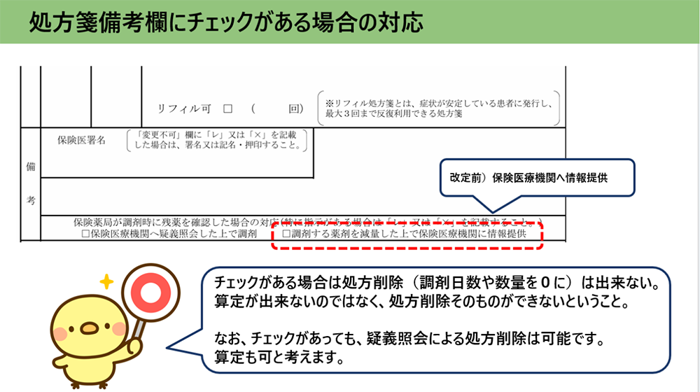 処方箋備考欄にチェックがある場合の対応／薬局のアンテナ作成