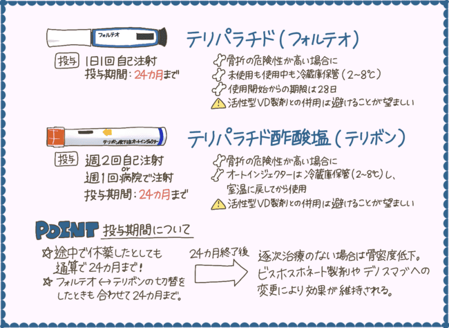 骨形成促進薬のテリパラチド(フォルテオ)とテリパラチド酢酸塩(テリボン)の特徴