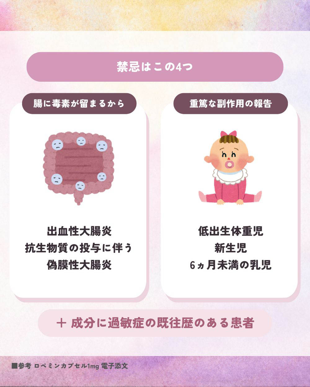 「ロペラミド（ロペミン）」の4つの禁忌